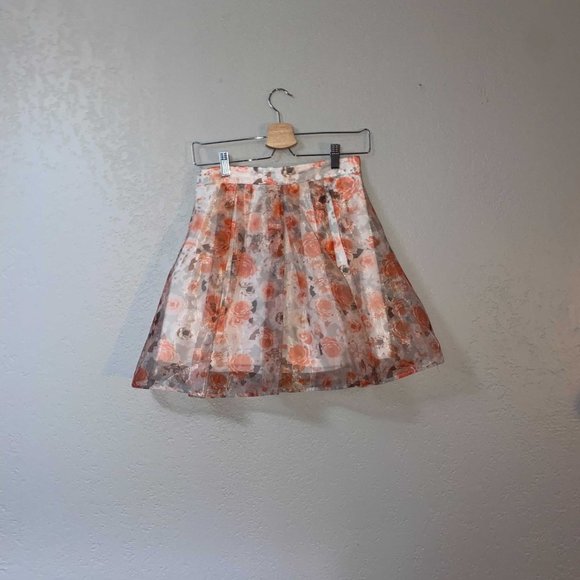NWT Nordstrom HIP Pink Floral Short Skirt Sheer Mini Gray A Line Girly Sweet - Picture 2 of 6